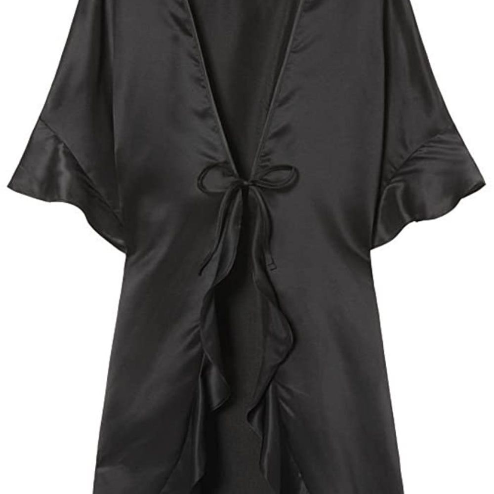 Victoria's Secret NWT Black Flutter Front Kimono Robe